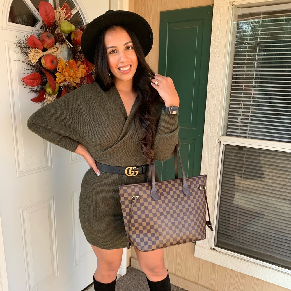 Fall Sexy Dress Olive green knitted dress - Large